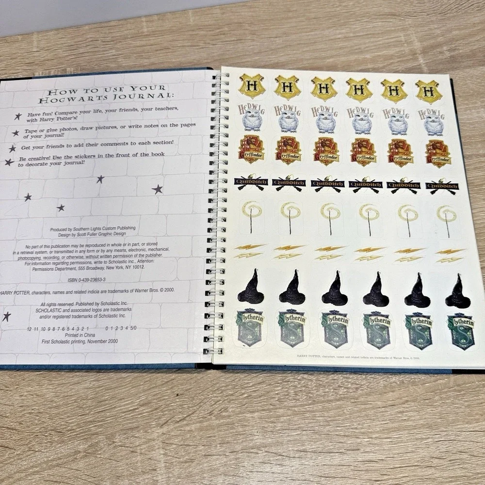 Vintage 2000 Harry Potter Hogwarts Journal Scholastic Unused Stickers Hardcover